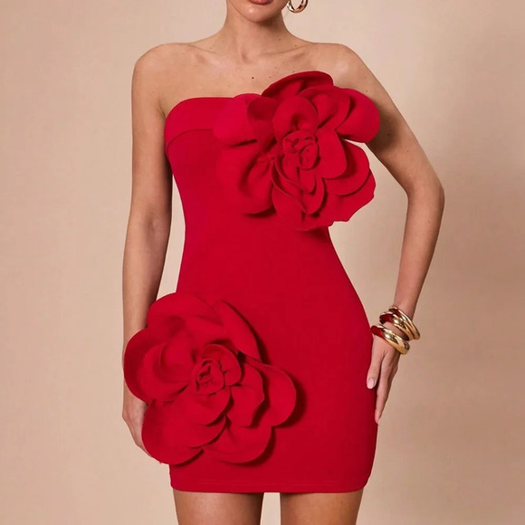 Red Party Women's Sleeveless Solid Mini Dress - Picture 5 of 7